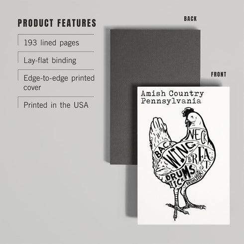 Country, 6x9 193 Amish Pennsylvania, Butchers Block Meat Cuts, Black Chicken on White Press (Lined Journal, Lay Flat
