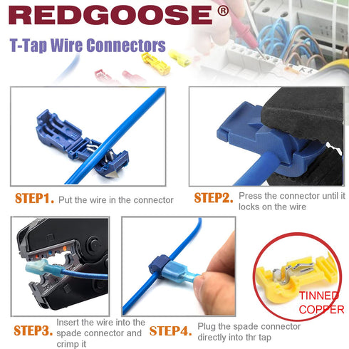 60PCS T Tap Wire Connectors, 22-10 AWG Quick Splice Wire Connectors (22-18AWG Red, 18-14AWG Blue, 12-10AWG Yellow)