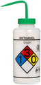 SP Bel-Art 1000ml (32oz) Right-to-Know Safety-Vented/Labeled Methanol Wash Bottles, Pack of 2, Polyethylene w/Green Cap