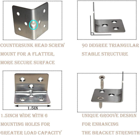 Evadow 40Pcs 1.2 1.2 1.5 90 Stainless Steel Corner Braces, x x Small Corner Bracket for Wood Furniture, Sliver Degree L