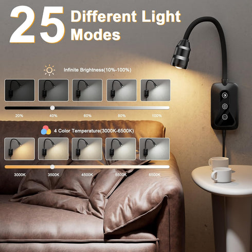 5 Dimmable Wall Mounted LED Reading Light for Bed Headboard - Color & Brightness Levels Book Light with Touch/Wave