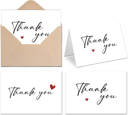 XISHIUYIS Thank You Cards with Envelopes - 24 Pack Heart Design Thank You