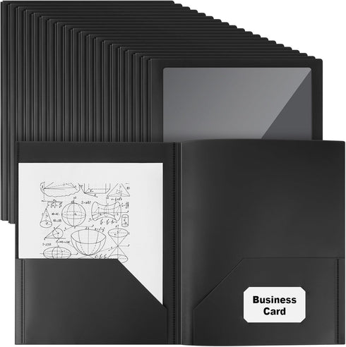 Teling 48 Pcs Plastic Folders with Front Clear Pocket and Business Card Holder, Heavy Duty 2 Pocket Letter Size Folders