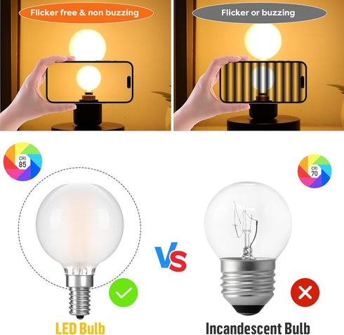 G16.5 Bulb 40w 4W Bulb,Dimmable E12 Bulb,Round Bulbs 2700K 400LM,Pack 6 LED Light Equal Type G Frosted Globe Candelabra