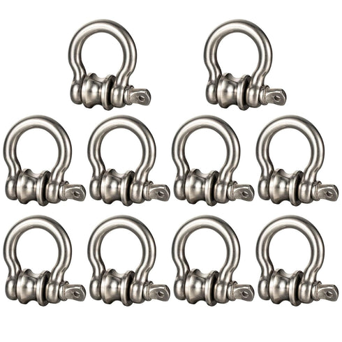 10 Pack Mini Stainless Steel Pulley D Ring Shackles, Removable U-Shaped Pulley for 1/4 Inch Wire Rope