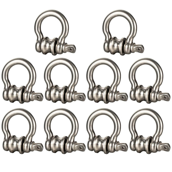 10 Pack Mini Stainless Steel Pulley D Ring Shackles, Removable U-Shaped Pulley for 1/4 Inch Wire Rope