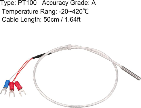 uxcell PT100 RTD Temperature Sensor Probe 3 Wires Cable Thermocouple Stainless Steel 50cm(1.64ft) (Temperature Rang: -50 to 200C) by uxcell