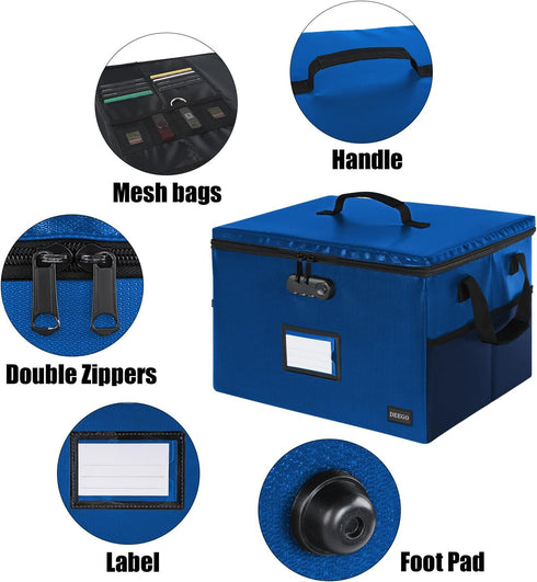 DEEGO Fireproof Document Box, Water-Resistant File Organizer Box with Lock, Portable Document Safe for Home Office