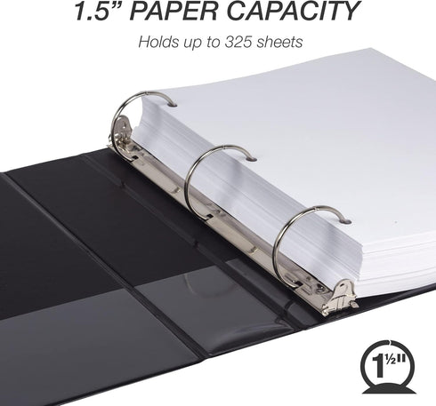 Samsill Economy 1.5 Inch 3 Ring Binder, Made in The USA, Black, 6 Pack with Customizable Clear View Cover