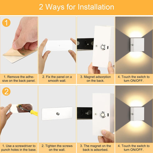 LG9939108 Lightess Battery Wall Sconce Touch Control, LED Wall Lights Rechargeable, Up Down Wall Mount Lights