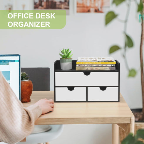 Wisuce Desk Organizer with Drawers, Bamboo Desktop Storage for Makeup Dresser, No Assembly Required