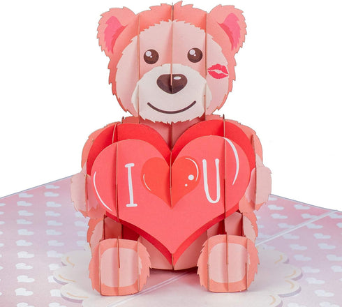 Paper Love 3D Teddy Bear Pop Up Card, Gift for Birthday, Mothers Day, Wedding, Anniversary, 5" x 7"