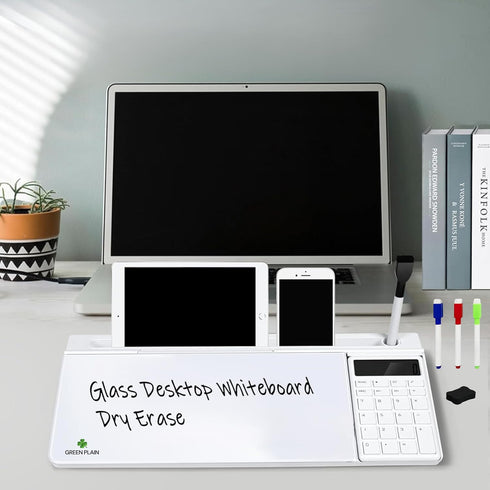 Green Plain Desktop Glass Whiteboard, Perfect Desk Board for Home, Office, and School, Glass Dry Erase Board