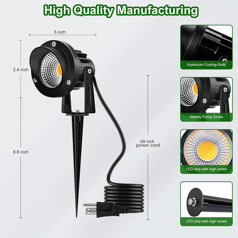 3000K White,12W 120V IP65 2Pack Romwish Outdoor Spotlight Warm LED Spot Lights Outdoor for Yard Garden Tree, Plug