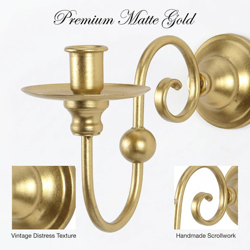 Set 2 (8.6" 5.9" 3.5") Gold Wall Sconces of - Elegant Iron Candle Holders Wall Decor, Modern Metal Wall Art for Living