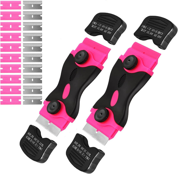2PACK Razor Blade Scraper Tool, 2-in-1 with 10Pcs Plastic Blades & 10Pcs Metal Blades for Multi-Purpose Cleaning