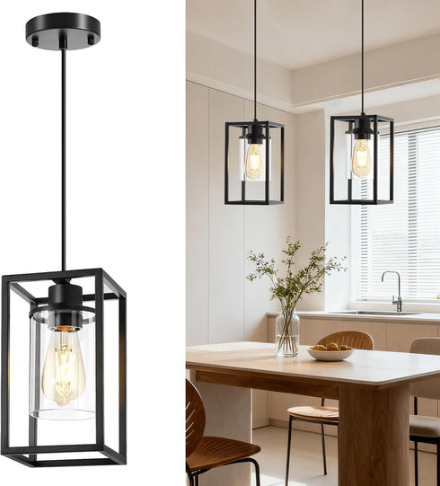Pendant Lights Kitchen Island, 1 Pack Black Pendant Light, Adjustable Corded Pendant