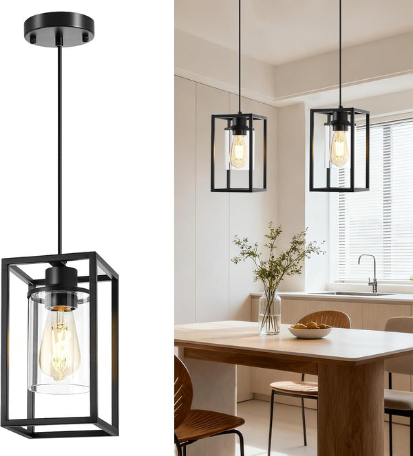 Pendant Lights Kitchen Island, 1 Pack Black Pendant Light, Adjustable Corded Pendant