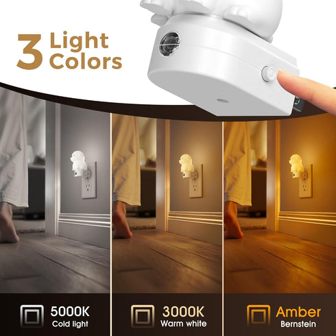 Kids,2-Pack 3D Sensor,1600K/2700K/5000K 3CCT L LOHAS LED Plug in Night Light for Cute Puppy Night Lights with Dusk