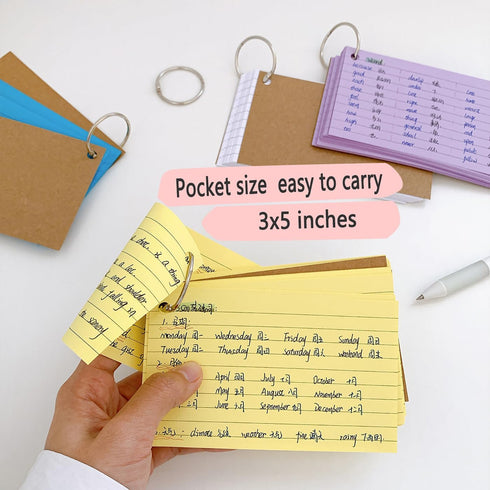 YIHUANYIFA 150pcs 3x5 Inches (3 B-150pcs) Colored Index Cards Flash Cards with Ring Lined Ruled Study Card