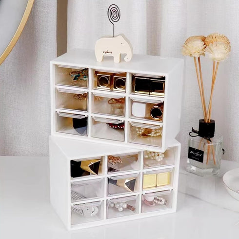 Feadily 4PCS Small Drawer Organizer for Desk, Desktop Storage Drawers with 9 Clear Drawers, White