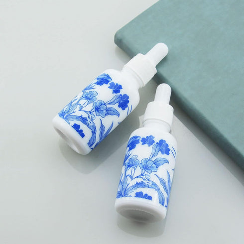 4 PCS Blue and White Porcelain Ceramic Dropper Bottles, 1 2/3oz (50ml) for Perfume, Aromatherapy, Funnel Included