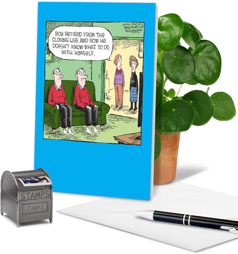 NobleWorks Humorous Retirement Greeting Card with Envelope, 5 x 7 Inch (1 Card), Good Luck Cloning Lab C6362RTG-US