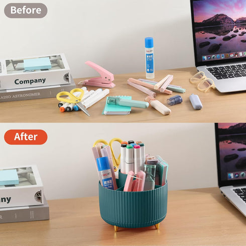 Desk Pencil Pen Holder, 5 Slots 360° Degree Rotating Organizer for Desk, Cute Pencil Cup for Office, Dark Green