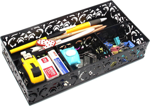 EasyPAG Desk Drawer Organizer with 3 Small Bins and 1 Long Bin, Black