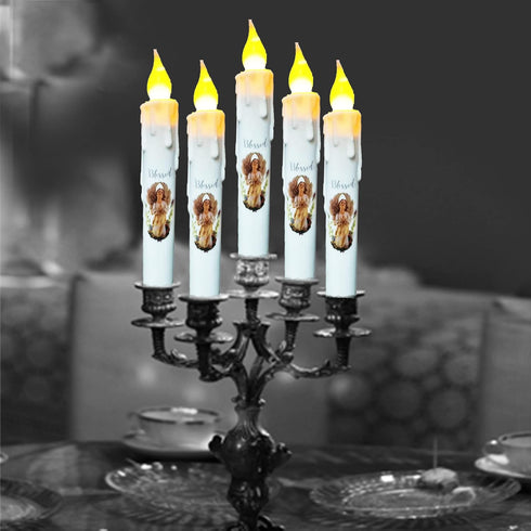 Primitive Battery Tapered Candles, Decorative Flameless Flickering Taper Candles with Timer, 6.75 Inch