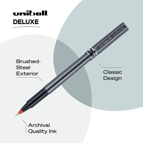 Uniball Deluxe Red Rollerball Pens, 0.5mm Micro Point, Pack of 12