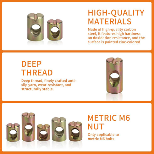 Bnnrjia 77 M6 Set, Hammer Pcs Barrel Nuts, Cross Dowel Joint Nuts, Metric Slotted Barrel Nut Embedded Nut for Bed Crib