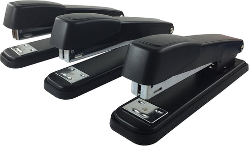 Stapler with 2000 Staples, Metal Full Desk Size, Black, 3-Pack