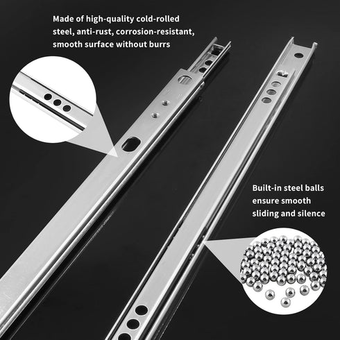 2 Pcs Drawer Slides, 12"/310mm Metal Ball Bearing Side Mount Drawer Slide, 10kg Capacity