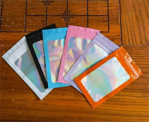 IRTGFHJE 100PCS Packaging Pouches(Pink,13x25cm) Flat Lock Bags Aluminum Foil Window Zipper Storage Bag DIY Matcha