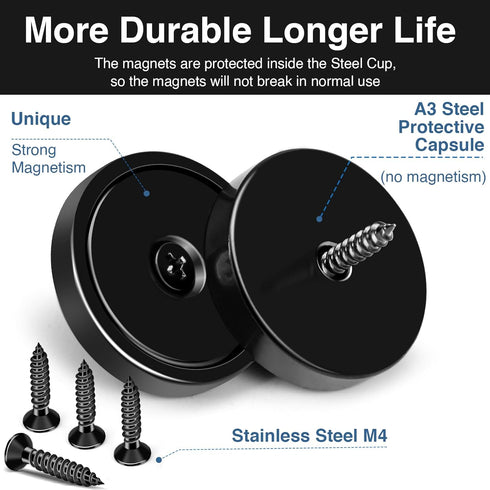 MIKEDE 110LB Strong Magnets, Heavy Duty Black Neodymium Cup Magnets with Countersunk Hole, 10 Pack