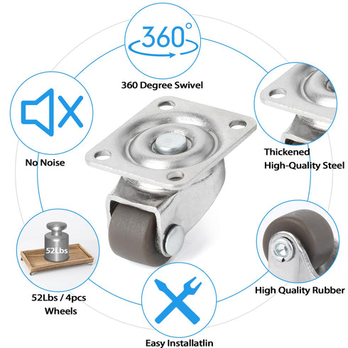 8Pcs Small Caster Wheels, 1/2inch Mini Swivel Self Adhesive Wheels for Furniture, Kitchen Appliances, Projects