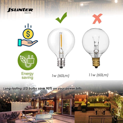 Jslinter G40 LED String Light Bulbs Replacement, 5000K Daylight, 1W (11W Equivalent), Shatterproof E12 Base, Vintage