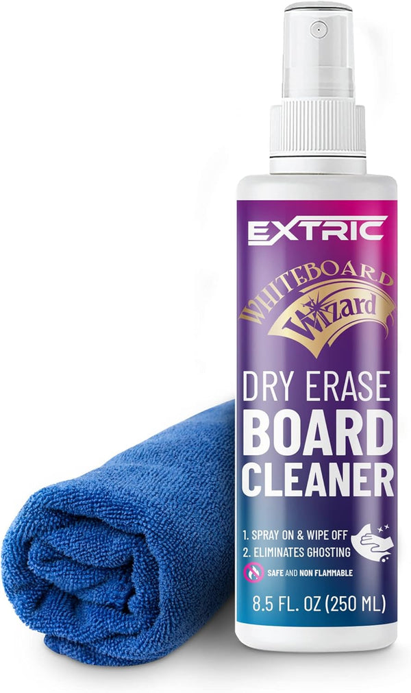 Whiteboard Cleaner 8.5 Ounces, Dry Erase Board Cleaning Spray and Microfiber Cloth (1) Non-Toxic Dry Erase Cleaner