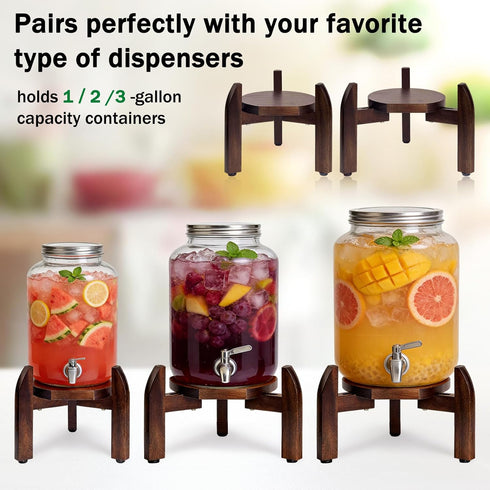 8"11.2" 5 Drink Dispenser Stand Adjustable Width for Gallon Water Jug & Beverage Jar, Sturdy Walnut Wood Holder