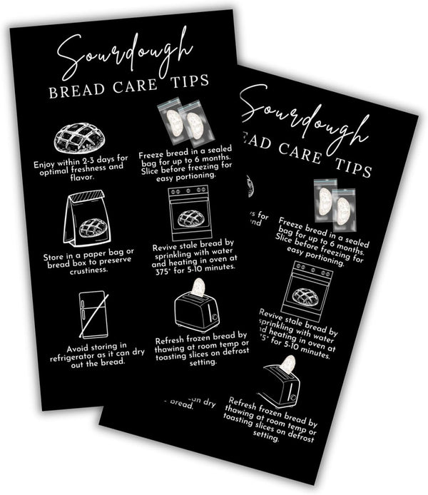 Lashicorn Sourdough Bread Care Instructions Cards Tips and Tricks 50pk 2x3.5 Minimalist Black