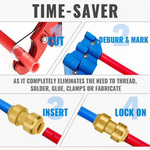 SUNGATOR 1/2 Inch Pushfit Plumbing Fittings, 12 Pack, No Lead Brass Push to Connect for PEX, Copper, CPVC