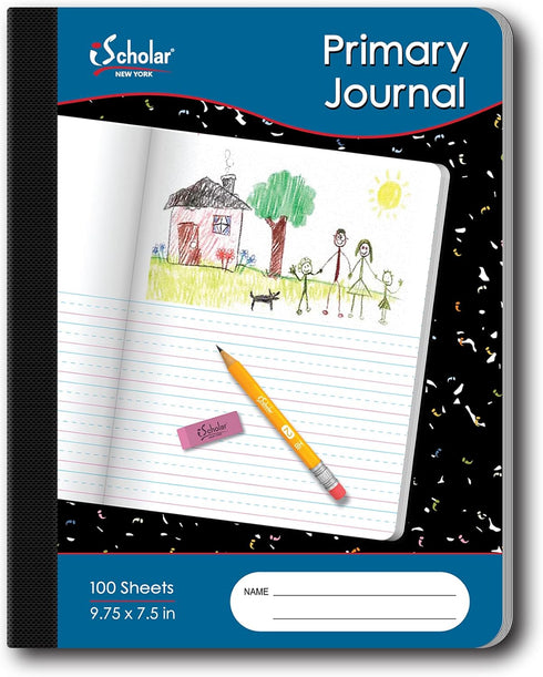 iScholar Primary Composition Book, Journal, Unruled Top, .5 Inch Ruled Bottom Half, 100 Sheets, Black Marble