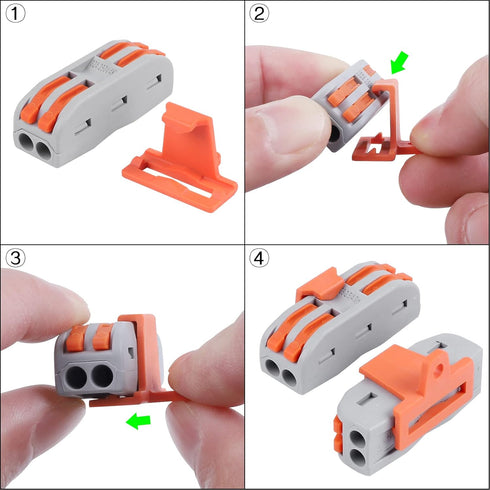 50pcs Conductor Compact Connectors Lever Wire Nut Electrical Connectors with Fixed Base for 2 Circuit Inline Splices