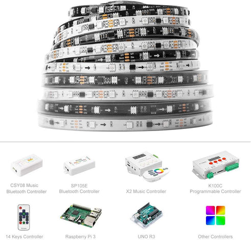 WS2811 5050SMD 60LED/m 20Pixels/m 300LED 100Pixels 16.4FT DC12V IP65 BTF-LIGHTING Addressable LED Strip Ultra Bright