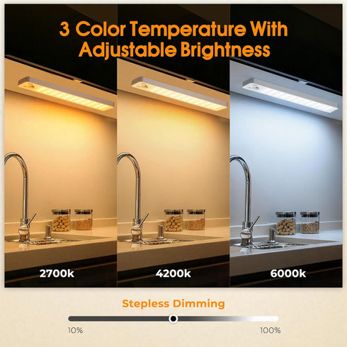 Dimmable 3 Closet 3 Pack Under Cabinet Rechargeable Lighting: Color Temperature Motion Sensor Lights Indoor - Battery