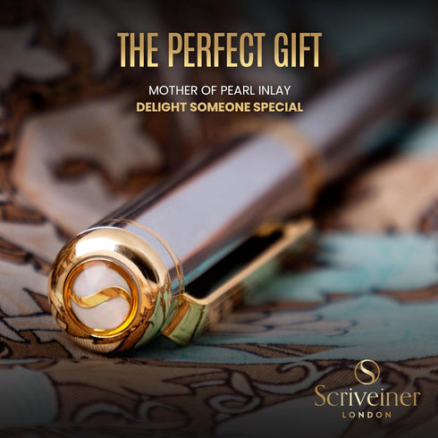 Scriveiner Silver Chrome Fountain Pen - Stunning Luxury Pen with Real Gold Finish, Schmidt Gilded Nib (Fine), Best Gift
