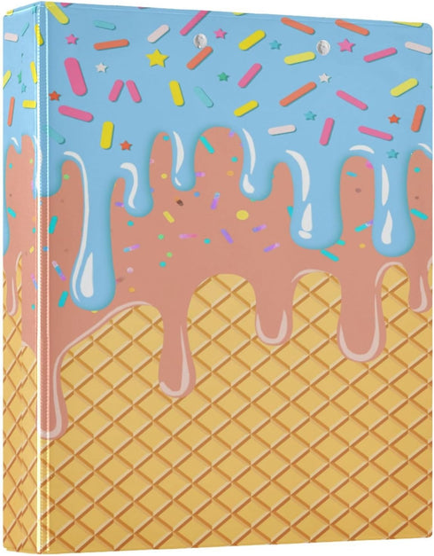 Aslsiy 3 1.5 Inch Kids Ring Binder Dark Salmon Light Sky Blue Ice Cream Girls Round Clipboard Binder Decorative