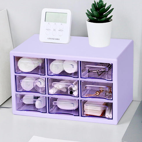 Desk Storage Organizer with 9 Drawers, Clear Plastic Storage Cabinet for Makeup, Office, Craft, and Art Supplies