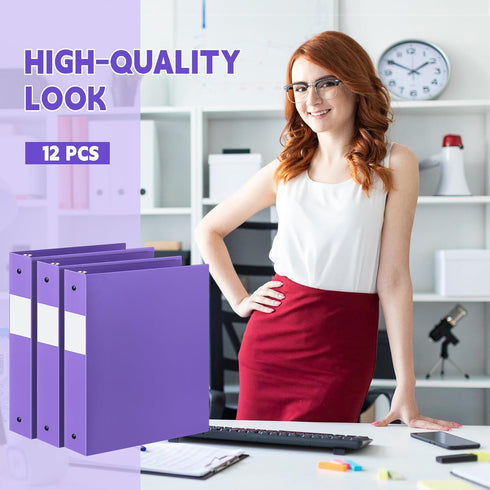 Henoyso 12 Pcs 1.5 Inch Plastic Binder, Flexible 3 Ring Binders Bulk, Holds up to 8.5 x 11 Inch Paper, Purple